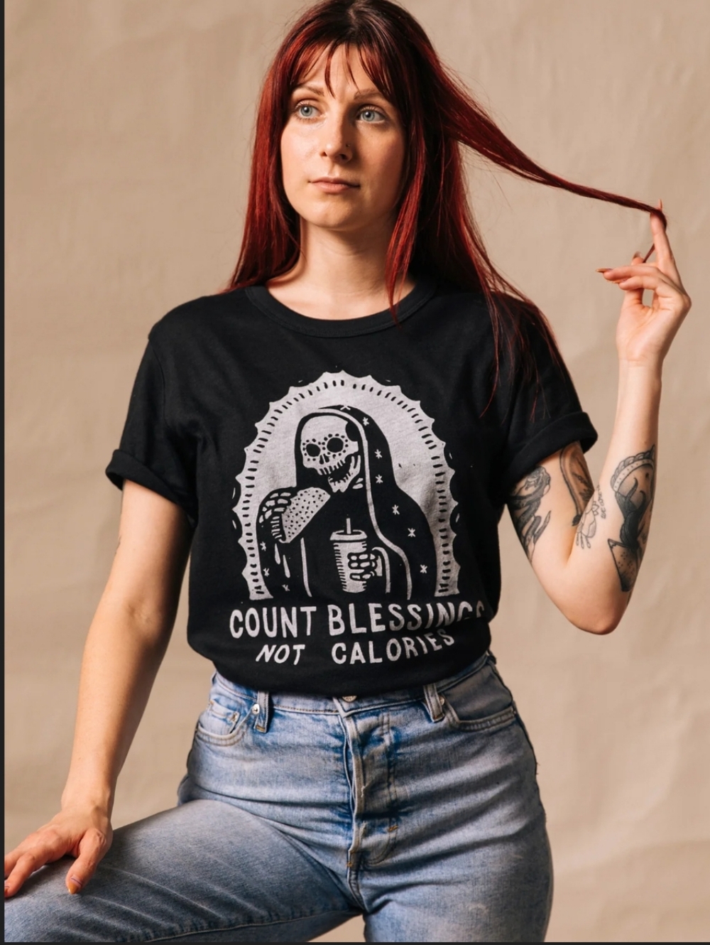 NWT Count Blessings Not Calories Pyknic Tee Sz L